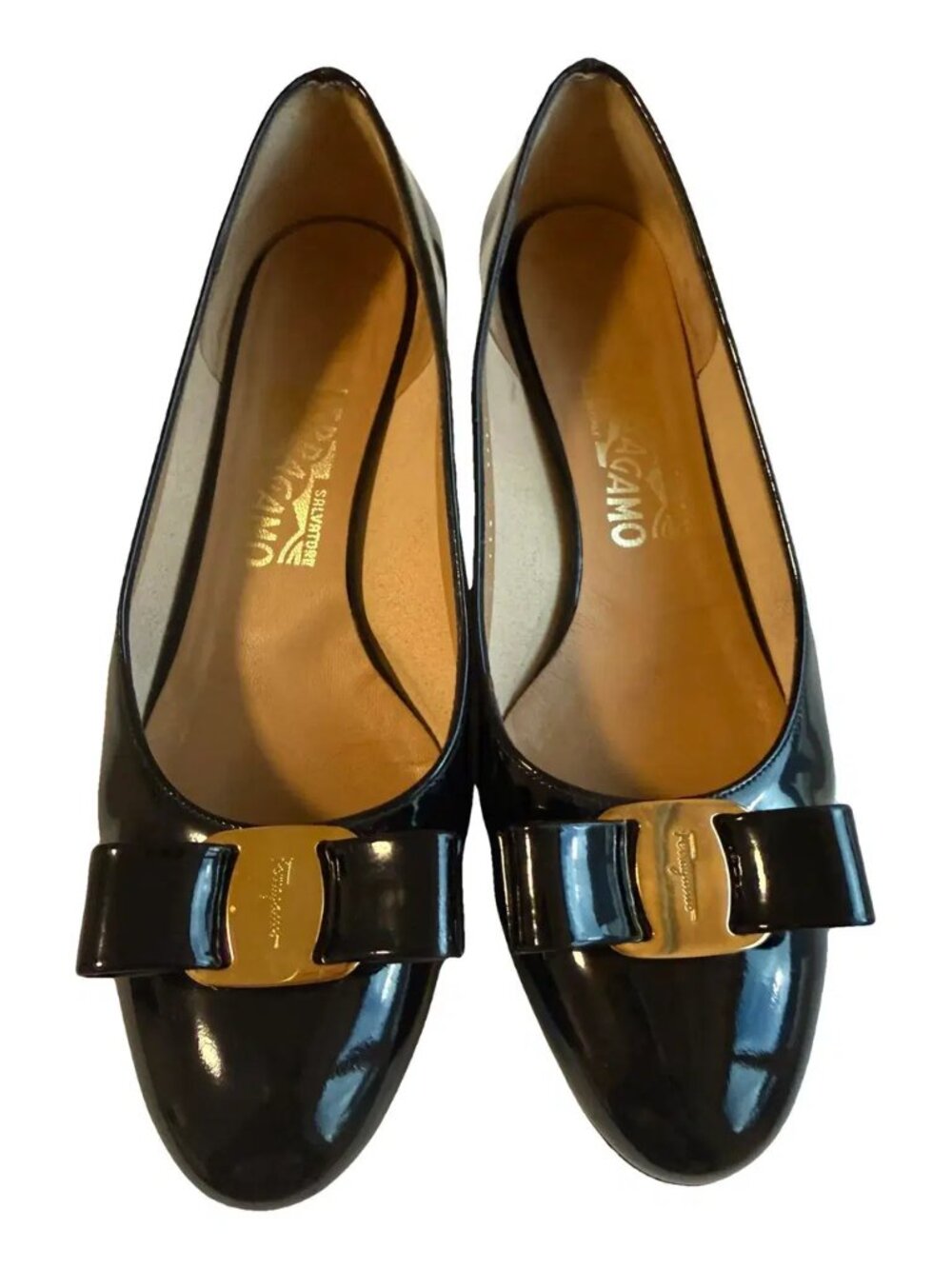 Salvatore Ferragamo Black Patent Leather Classic Pumps 7
